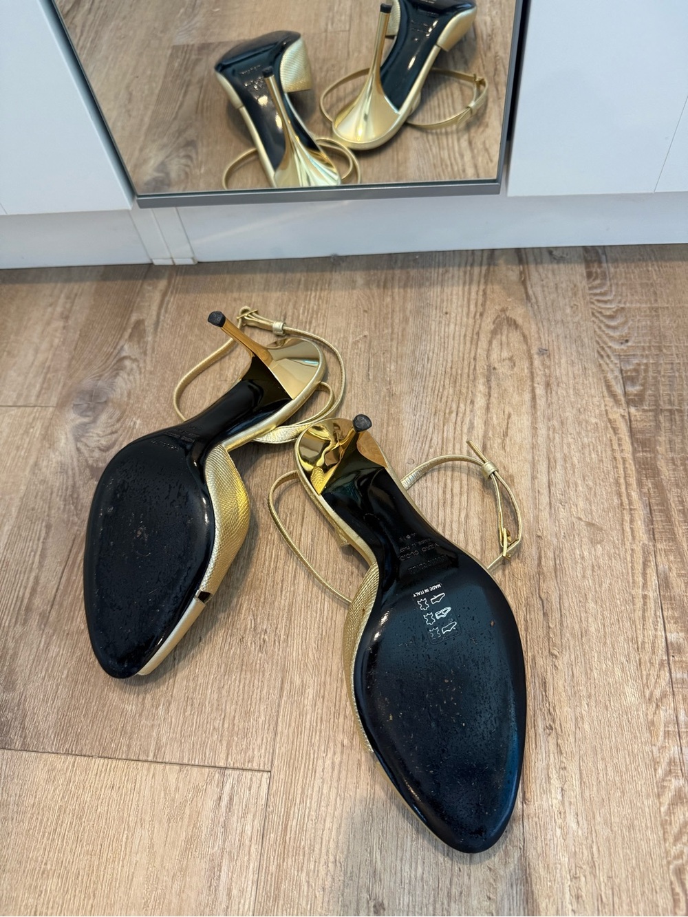 Gold Metallic Peep-Toe Ankle-Strap Heels by Roberto Cavalli size 40 Euro - Picture 6 of 10